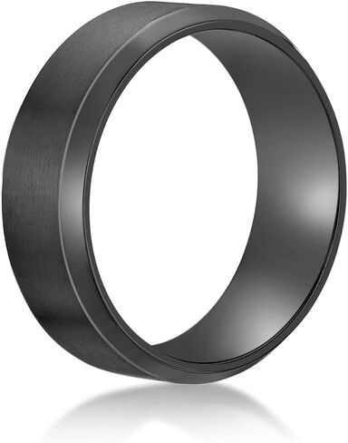 Metro Jewelry Black Zirconium or Stainless Steel Classic Beveled Edge Band Ring for Men - 8 MM Wide Ring - Anniversary Ring Size 7 to 12 in Saudi Arabia