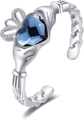 Twoowl Celtic Knot Heart Crown Rings For Women Sterling Silver With Blue Heart Crystal Irish Adjustable Wedding Band Finger Wrap Around Hug Rings, Non-Precious Metal, Crystal in Saudi Arabia