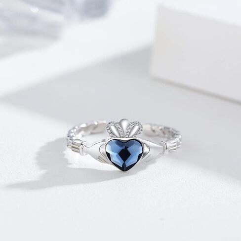 Twoowl Celtic Knot Heart Crown Rings For Women Sterling Silver With Blue Heart Crystal Irish Adjustable Wedding Band Finger Wrap Around Hug Rings, Non-Precious Metal, Crystal in Saudi Arabia