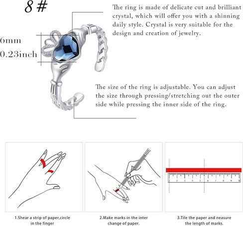 Twoowl Celtic Knot Heart Crown Rings For Women Sterling Silver With Blue Heart Crystal Irish Adjustable Wedding Band Finger Wrap Around Hug Rings, Non-Precious Metal, Crystal in Saudi Arabia