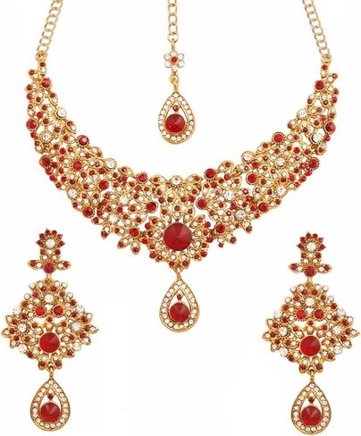 Touchstone Indian Hollywood maroon white classic wedding wear jewelry necklace set in antique gold tone in Saudi Arabia