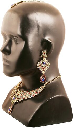 Touchstone Indian Hollywood maroon white classic wedding wear jewelry necklace set in antique gold tone in Saudi Arabia