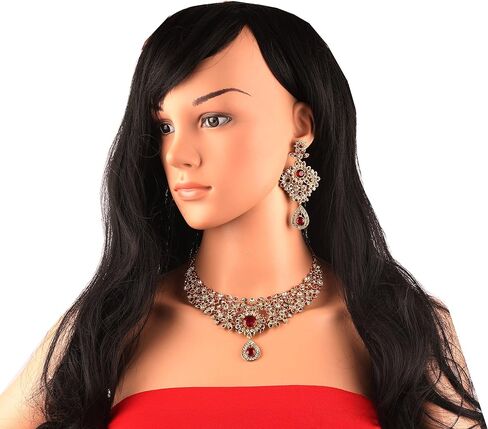 Touchstone Indian Hollywood maroon white classic wedding wear jewelry necklace set in antique gold tone in Saudi Arabia