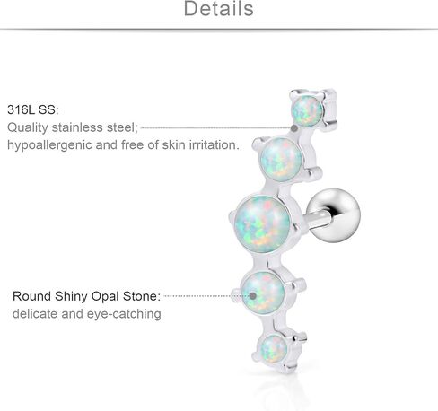 SCERRING 8 قطع 16 جرام من الفولاذ المقاوم للصدأ هيليكس دايث الغضروف الزنمة أقراط الحديد حلقات مسمار ثقب الجسم مجوهرات أوبال شفاف تشيكوسلوفاكيا طول الشريط 6 مم in Kuwait