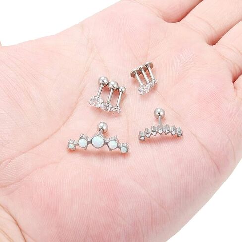 SCERRING 8 قطع 16 جرام من الفولاذ المقاوم للصدأ هيليكس دايث الغضروف الزنمة أقراط الحديد حلقات مسمار ثقب الجسم مجوهرات أوبال شفاف تشيكوسلوفاكيا طول الشريط 6 مم in Kuwait