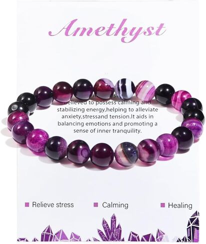 Pingyongchang تخفيف التوتر والقلق اليوغا كريستال سوار، أساور تعويذة للنساء الحجر الطبيعي شفاء كريستال هدايا عيد ميلاد للفتيات في سن المراهقة سوار اليشم للرجال in Kuwait