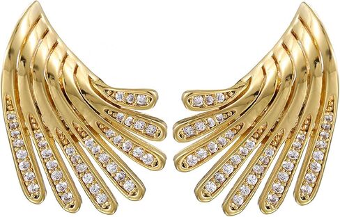 Aksod Gold Wing Earrings Stud Irregular Angel Wing Crystal Earrings Glitter Rhinestone Ear Pin Retro Trendy Jewelry for Women and Girls, Zinc, No Gemstone in Kuwait