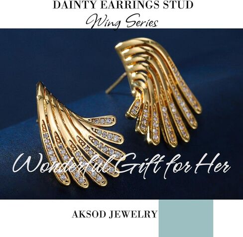 Aksod Gold Wing Earrings Stud Irregular Angel Wing Crystal Earrings Glitter Rhinestone Ear Pin Retro Trendy Jewelry for Women and Girls, Zinc, No Gemstone in Kuwait