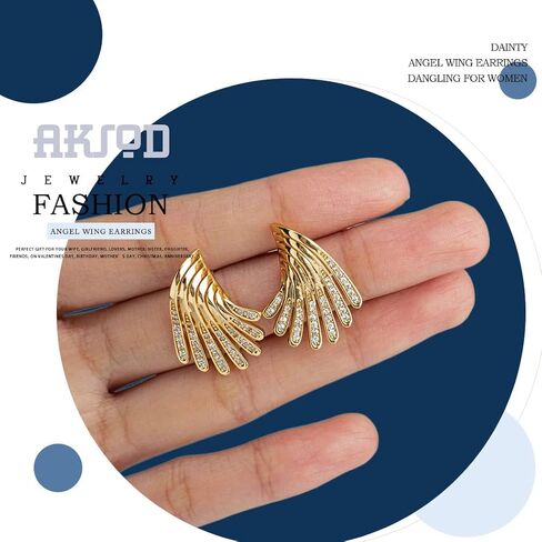 Aksod Gold Wing Earrings Stud Irregular Angel Wing Crystal Earrings Glitter Rhinestone Ear Pin Retro Trendy Jewelry for Women and Girls, Zinc, No Gemstone in Kuwait