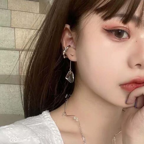 RCHENGYANUIMA Metal Tassel Crystal Geometric Sliver Color Long Ear Bone Clip Ear Cuff for Women Girls Non Piercing Party Jewelry in Kuwait