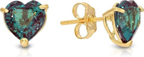 Galaxy Gold GG 14K Solid Gold Stud Earrings with Heart Shape Genuine Brilliant Cut Lab. Grown Alexandrite (Grade AAA) in Saudi Arabia
