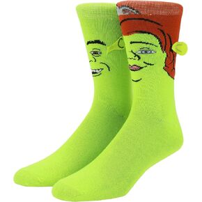 Shrek Fiona & Shrek Faces With 3D Ears Men's Green Casual Crew Socks in Saudi Arabia