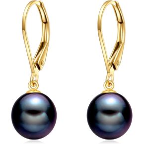 KECHO 14k Solid Gold Freshwater Pearl Drop Leverback Earrings for women Bridesmaid Gifts for Her