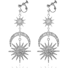 Exaggerated Luxury Sun Moon Stars Clip on Earrings No Pierced Rhinestone Punk Golden Earrings for Women Girls in Kuwait