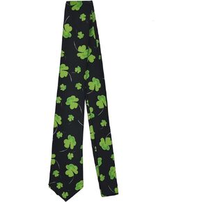 Jeweky St. Patrick's Day Necktie Green Clover Ties Party Holiday Rave Clothing Accessory for Women and Men (White)