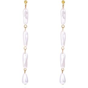 MOEPAPA Pearl Earrings for Women Girls White Baroque Pearl Dangling Earring Gold Threader Tassel Wedding Bridal Jewelry Gifts in Kuwait