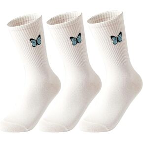 Kimkshine Womens High Ankle Socks Crew Socks Casual Dress Socks Girls Cute Butterfly Calf Socks 3 Pairs