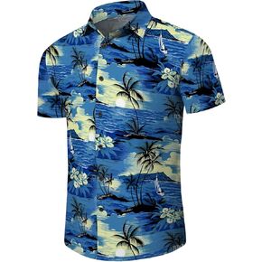 Aiyino Men's Hawaiian Shirt Short Sleeves Printed Button Down Summer Beach Dress Shirts