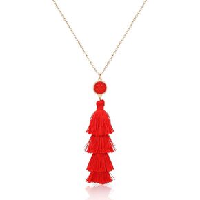 Layered Tassel Pendant Necklace Tiered Thread Fringe Druzy Necklace Long Necklaces Sweater Chain Christmas Jewelry Gift for Women Girls
