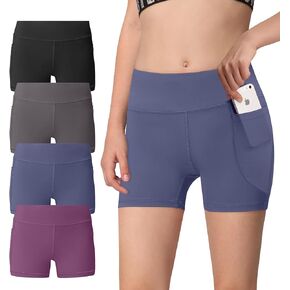 AENLLEY Girl Yoga Shorts for Workout Athletics with Pockets - Kid Bike Shorts (4 Packs)