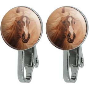 GRAPHICS & MORE Horse Portrait Peach Novelty Clip-On Stud Earrings, Metal in Saudi Arabia
