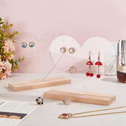 PH PandaHall 2 مجموعات منظم القرط الاكريليك، على شكل قلب الأقراط Pegboard حامل حامل واضح القرط تخزين المجلس مع 28 ثقوب للنساء مضمد منضدة منظم المجوهرات كونترتوب in Saudi Arabia