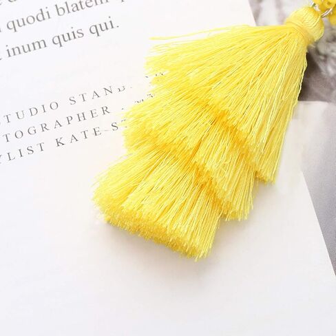 Layered Tassel Earring Bohemian Lightweight Colorful Tiered Thread long Fringe Tassel Drop Dangle Beaded Statement Stud Earring Women Gifts in Kuwait