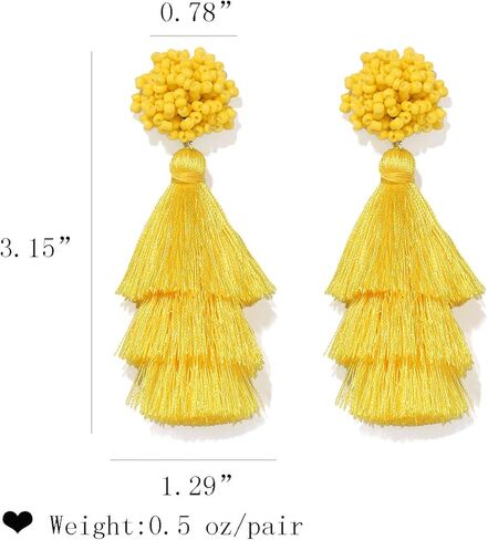 Layered Tassel Earring Bohemian Lightweight Colorful Tiered Thread long Fringe Tassel Drop Dangle Beaded Statement Stud Earring Women Gifts in Kuwait