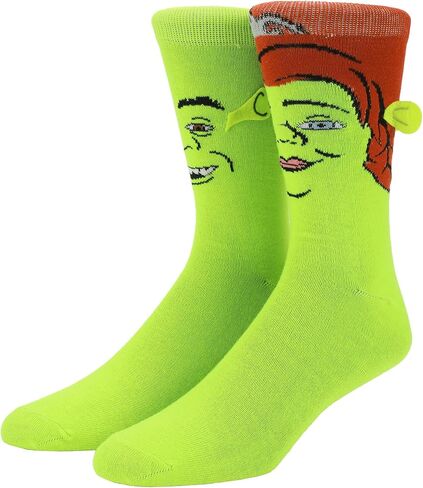 Shrek Fiona & Shrek Faces With 3D Ears Men's Green Casual Crew Socks in Saudi Arabia