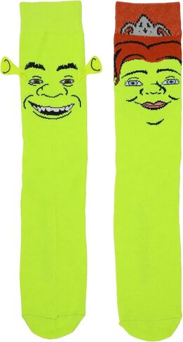 Shrek Fiona & Shrek Faces With 3D Ears Men's Green Casual Crew Socks in Saudi Arabia
