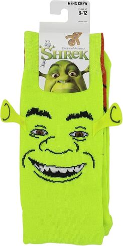 Shrek Fiona & Shrek Faces With 3D Ears Men's Green Casual Crew Socks in Saudi Arabia