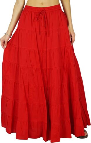 Phagun Solid Long Maxi Cotton Beach Wear Skirt for Women Elastic Waist Skirt Summer Wear in Saudi Arabia