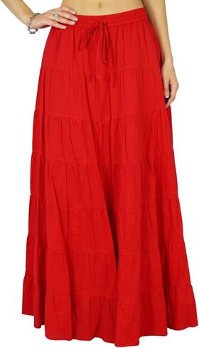Phagun Solid Long Maxi Cotton Beach Wear Skirt for Women Elastic Waist Skirt Summer Wear in Saudi Arabia