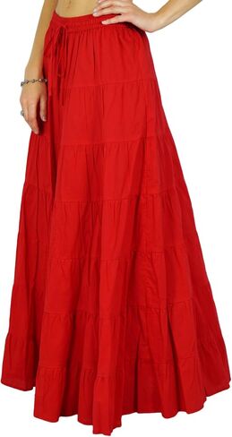 Phagun Solid Long Maxi Cotton Beach Wear Skirt for Women Elastic Waist Skirt Summer Wear in Saudi Arabia