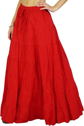 Phagun Solid Long Maxi Cotton Beach Wear Skirt for Women Elastic Waist Skirt Summer Wear in Saudi Arabia