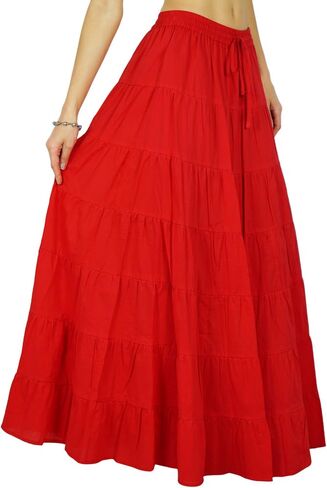 Phagun Solid Long Maxi Cotton Beach Wear Skirt for Women Elastic Waist Skirt Summer Wear in Saudi Arabia