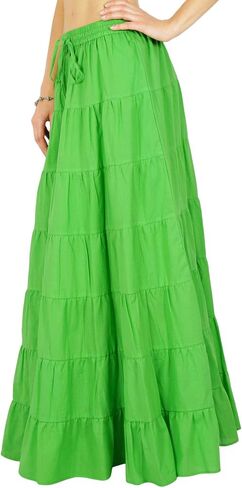 Phagun Solid Long Maxi Cotton Beach Wear Skirt for Women Elastic Waist Skirt Summer Wear in Saudi Arabia