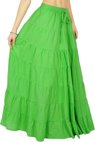 Phagun Solid Long Maxi Cotton Beach Wear Skirt for Women Elastic Waist Skirt Summer Wear in Saudi Arabia