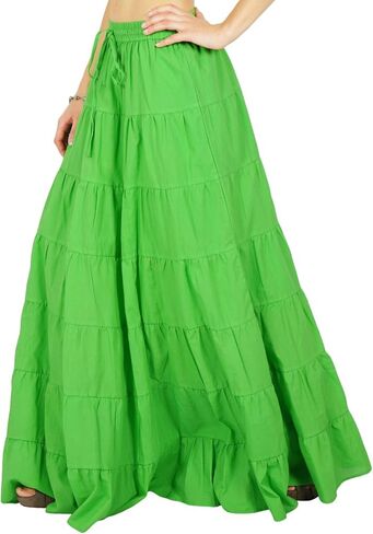 Phagun Solid Long Maxi Cotton Beach Wear Skirt for Women Elastic Waist Skirt Summer Wear in Saudi Arabia