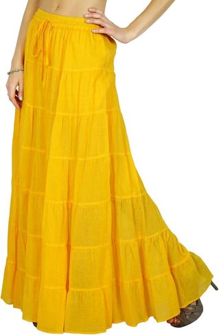 Phagun Solid Long Maxi Cotton Beach Wear Skirt for Women Elastic Waist Skirt Summer Wear in Saudi Arabia