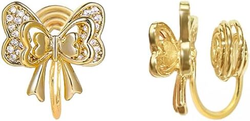 Bow Fake Hoop Clip on Cartilage Earrings for Women Gold Cute Ribbon Charm Bowknot Earring No-Piercing Cubic Zirconia Unique Birthday Party Jewelry Christmas Gifts for Girls Engagement Girlfriend in Saudi Arabia