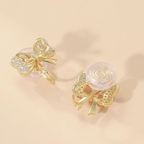 Bow Fake Hoop Clip on Cartilage Earrings for Women Gold Cute Ribbon Charm Bowknot Earring No-Piercing Cubic Zirconia Unique Birthday Party Jewelry Christmas Gifts for Girls Engagement Girlfriend in Saudi Arabia