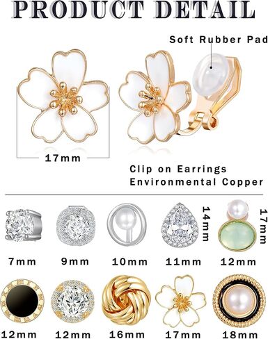 Akeoqi 10 أزواج كليب على الأقراط فراشة زهرة جولة مربع زركونيا مقلد المياه العذبة اللؤلؤ تويست عقدة دمعة غير مثقوب كليب عشيق مجموعات للنساء الفضة الذهب لهجة in Kuwait