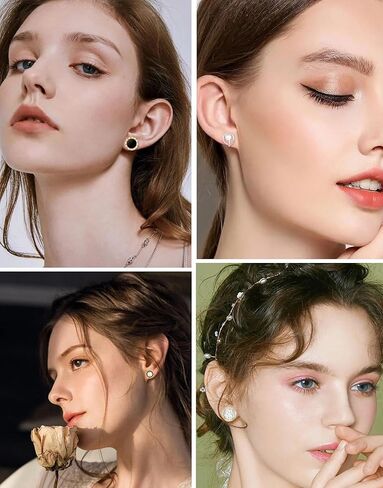 Akeoqi 10 أزواج كليب على الأقراط فراشة زهرة جولة مربع زركونيا مقلد المياه العذبة اللؤلؤ تويست عقدة دمعة غير مثقوب كليب عشيق مجموعات للنساء الفضة الذهب لهجة in Kuwait