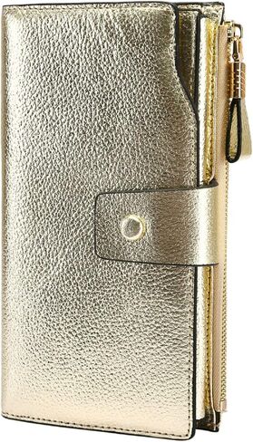 Itslife Women's RFID Blocking Large Capacity Leather Clutch Checkbook Wallet (Gold) in Kuwait