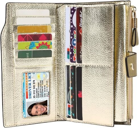 Itslife Women's RFID Blocking Large Capacity Leather Clutch Checkbook Wallet (Gold) in Kuwait