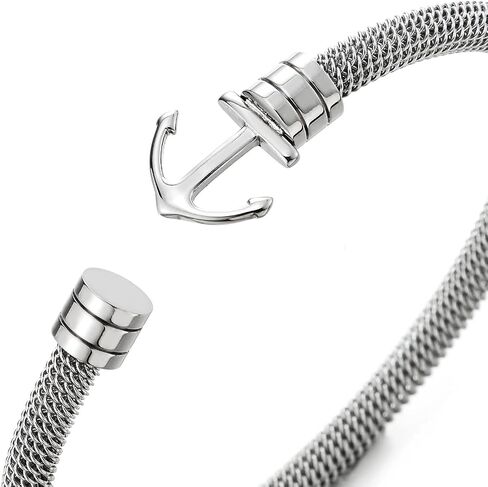 COOLSTEELANDBEYOND Unisex Thin Steel Marine Anchor Mesh Cable Bangle Bracelet for Men Women, Polished, Adjustable in Saudi Arabia