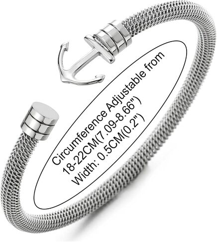 COOLSTEELANDBEYOND Unisex Thin Steel Marine Anchor Mesh Cable Bangle Bracelet for Men Women, Polished, Adjustable in Saudi Arabia