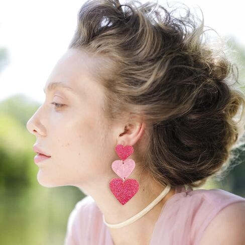 Taylor Pink Love Heart Dangle Earrings for Women Girls Acrylic Swiftie Peach Heart Drop Earrings Sparkly Heart Earrings Valentine's Day Jewelry Gifts in Saudi Arabia