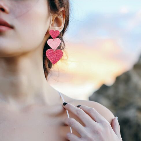 Taylor Pink Love Heart Dangle Earrings for Women Girls Acrylic Swiftie Peach Heart Drop Earrings Sparkly Heart Earrings Valentine's Day Jewelry Gifts in Saudi Arabia
